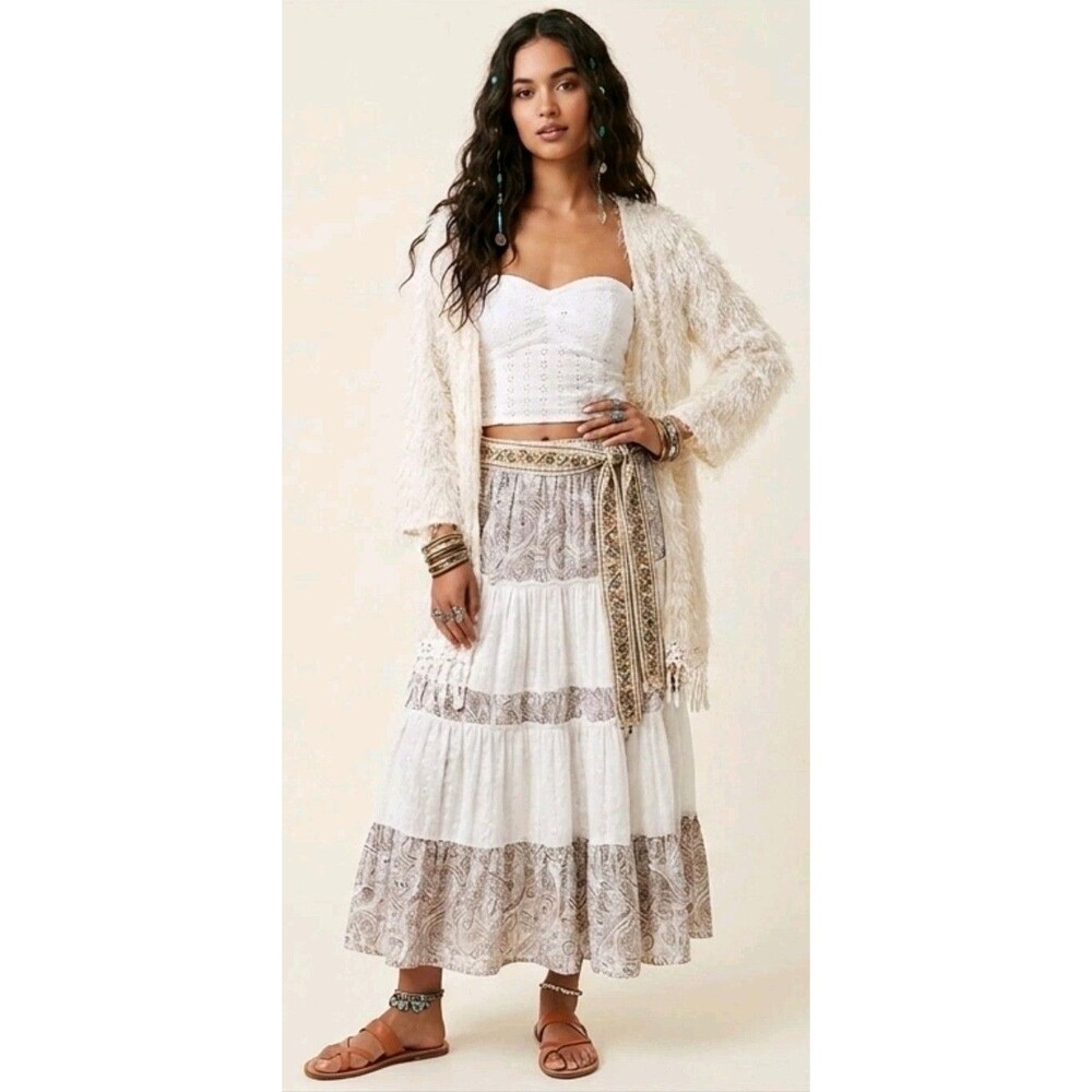 Angel Heart Women's Eyelash Cardigan Fringe Open Front Snall Ivory Boho New